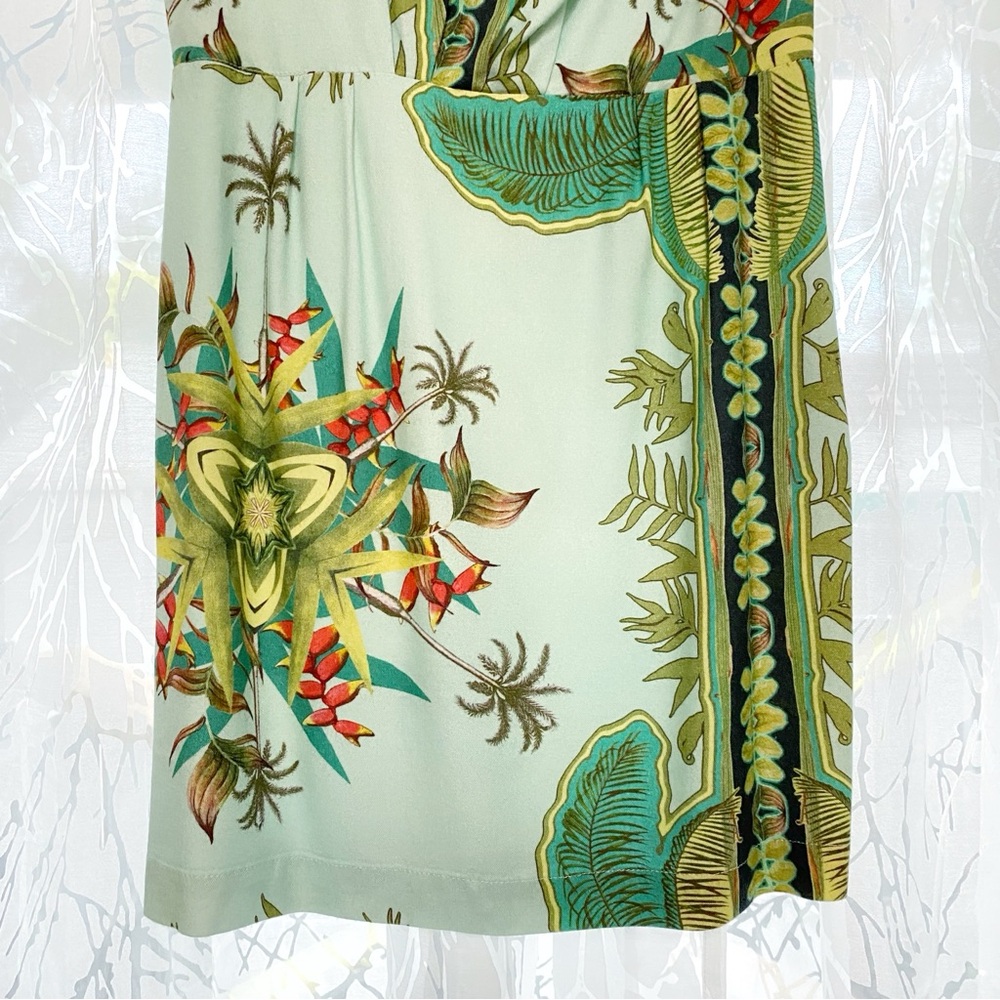 FARM RIO green black Tropical Palm floral Print Sleeveless Mini Dress - Picture 3 of 8